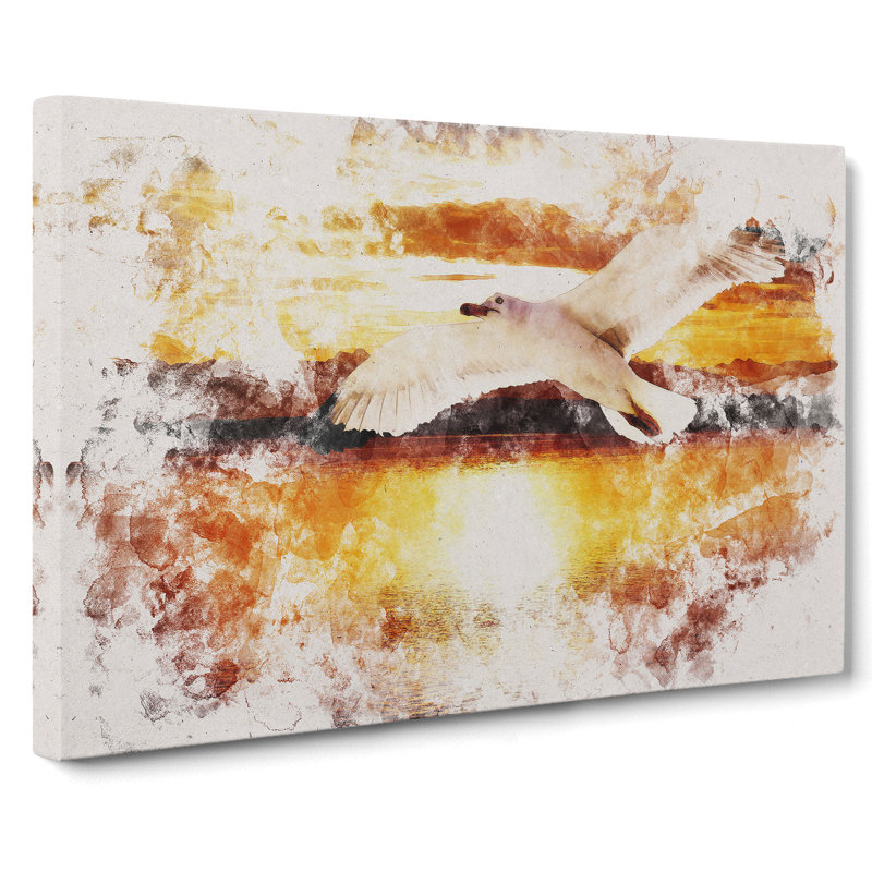 Seagull And Orange Sunset Vol.1 - Wrapped Canvas, 40cm H x 60cm W x 3cm D
