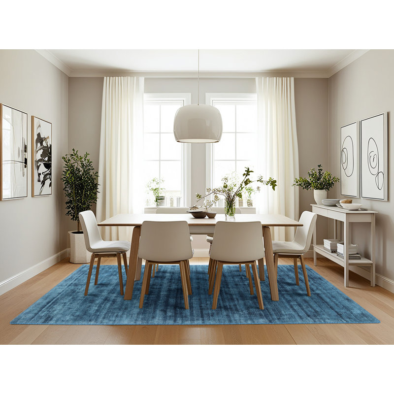 Tapis contemporain bleu foncé, Rectangle 7 pi x 10 pi