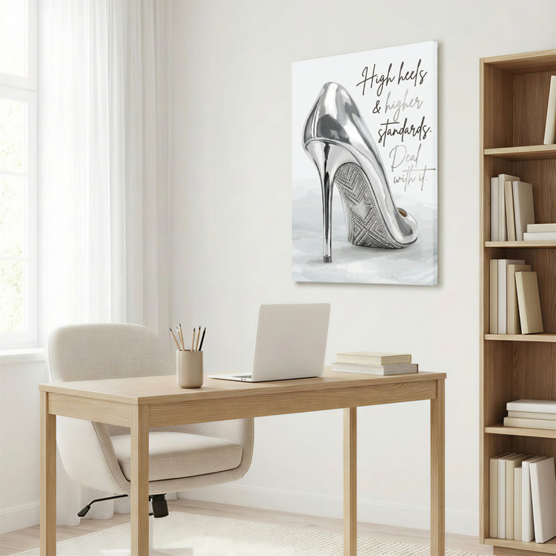«Silver High Heel Shoe» avec motif d'étoiles sur toile tendue, reproduction de peinture à l'huile pour chambre ou salon