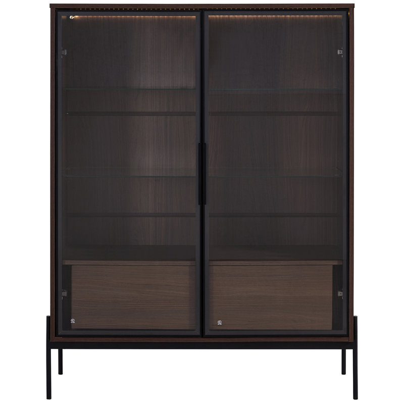 51.2'' Freestanding Display Cabinet, Pantry With 2 Storage Drawers And Glass Doors, Curio Cabinet With 4-Tier Adjustable Shelves And LED Light, For Living Room, Kitchen, Office - Walnut