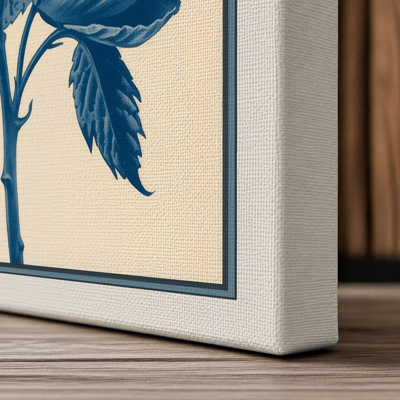 Rose in Blue Botanical - Wrapped Canvas, 24x16 - 61.0 x 40.6 cm, Cream Border