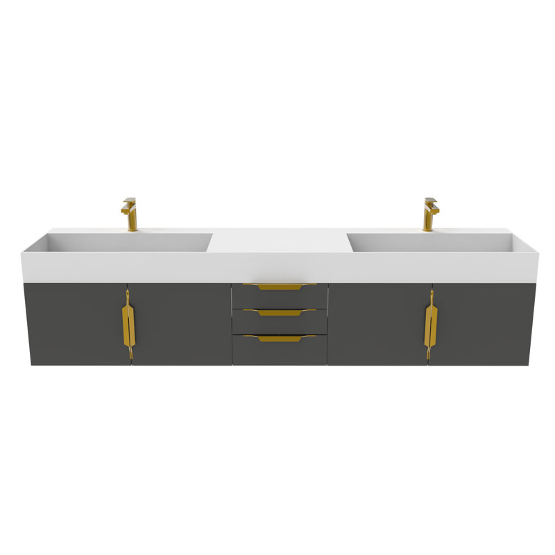 Meuble-lavabo double 84 po avec plateau Amazon, Blanc, Noir, Or