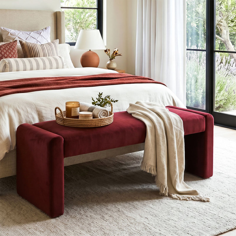 Banc rembourré Wagenen, Burgundy Velvet
