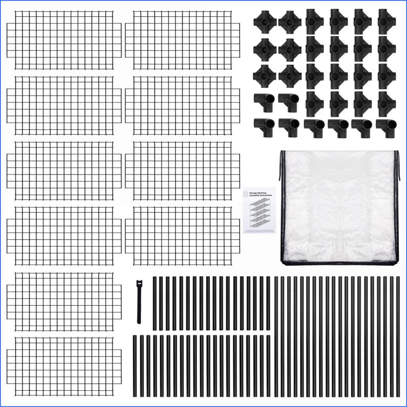 Ensemble de 2 tablettes de rangement grillagées à 5 tablettes avec housse de protection | Acier robuste | Noir