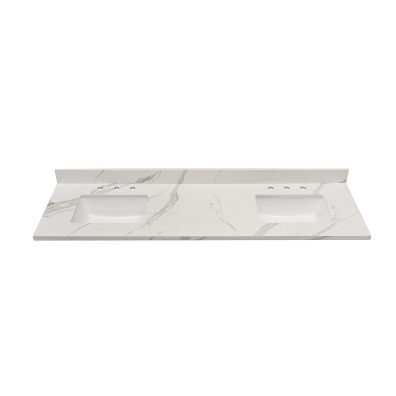 Eivissa 73'' Calacatta White Composite Double Vanity Top with Sinks
