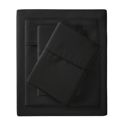Ensemble de 4 très grands draps 4 fils - mélange de coton 1500 fils, froissé, matelas à poches profondes 18 po, 2 taies d'oreiller, lavable à la machine, mélange noir, froissé 18 po