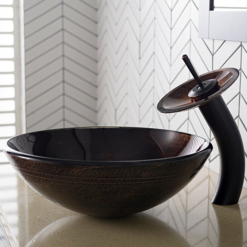 Copper Glass Circular Vessel Bathroom Sink, Oil Rubbed Bronze