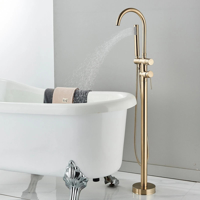 Robinet de baignoire en or brossé avec douchette, robinet mitigeur sur pied