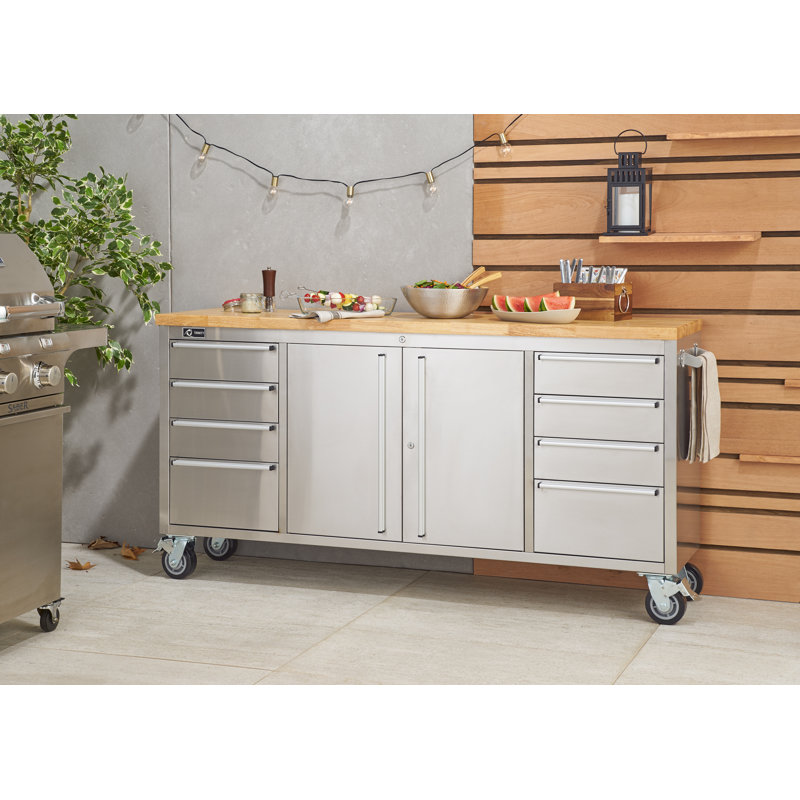 6 ft. 8-Drawer Stainless-Steel Corner Rolling Mobile Workbench with Storage 6 ft. 8-Drawer Stainless-Steel Corner Rolling Mobile Workbench with Storage