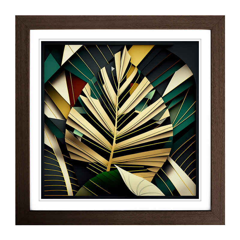 Palm Leaf Constructivism No.2 - Single Picture Frame Print on Wood, Walnut