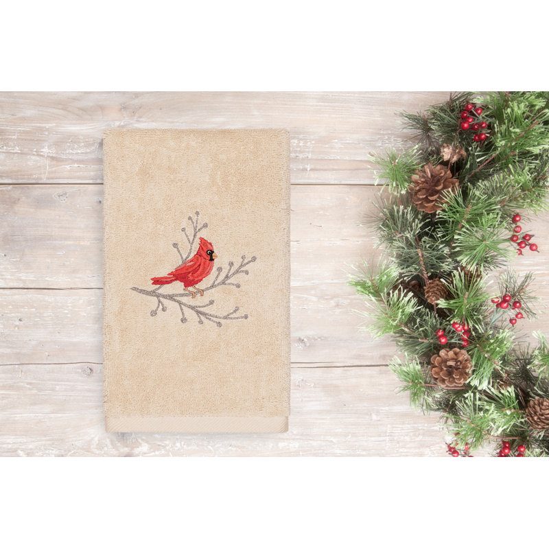 Débarbouillette 100% coton brodée Christmas Cardinal, Sable