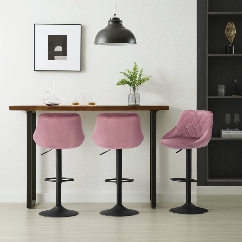 Paynter Swivel Upholstered Adjustable Height Counter Stool with Metal Frame, Pink