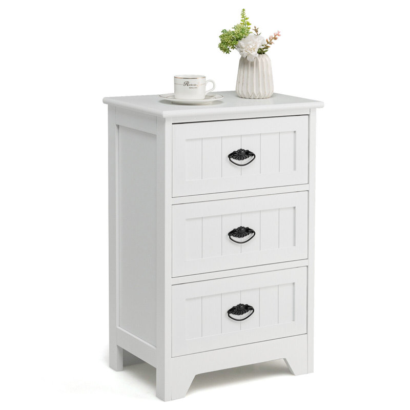 Table de chevet 3 tiroirs Rockett, Blanc