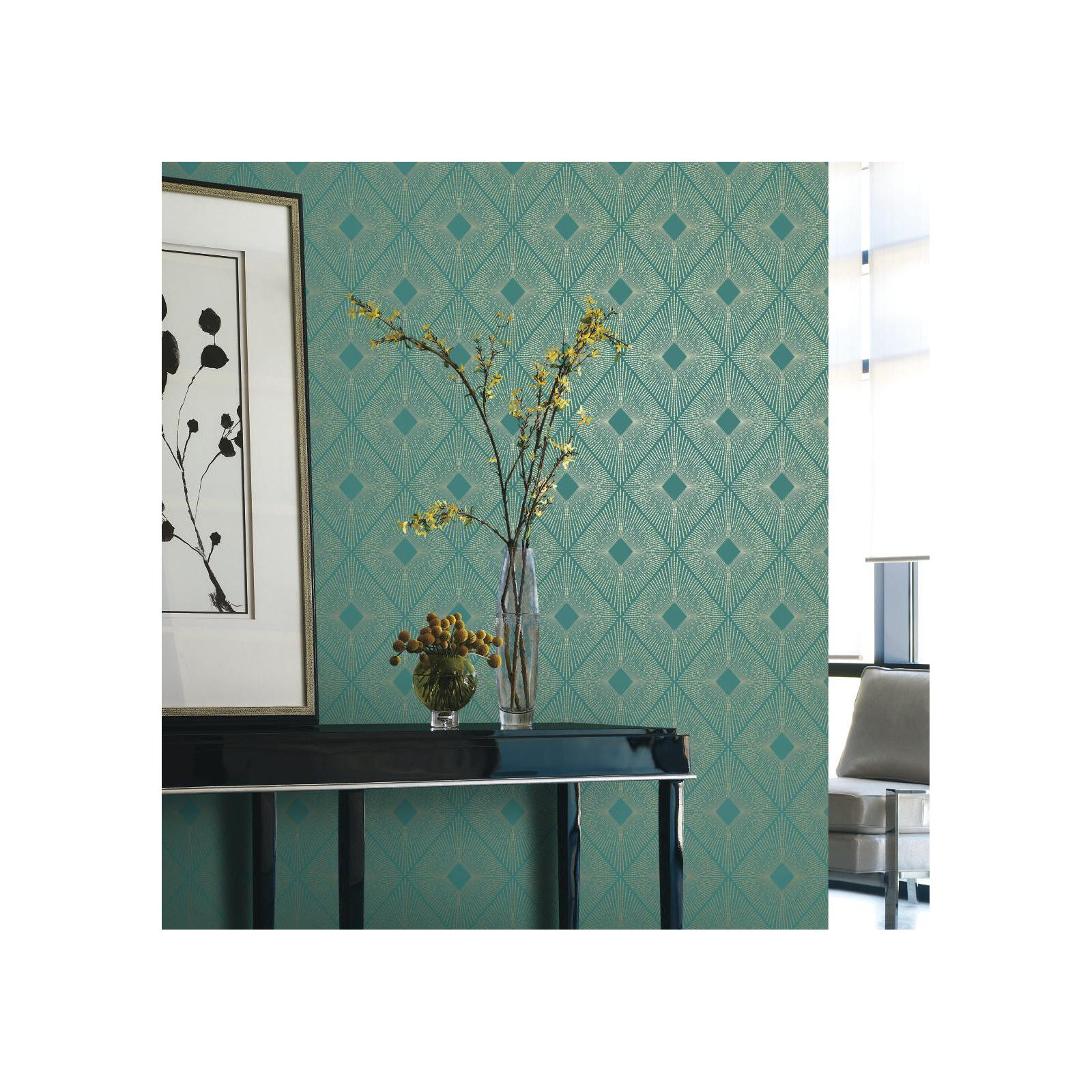 Antonina Vella Modern Metals Modern Geometric Wallpaper, Teal/Gold