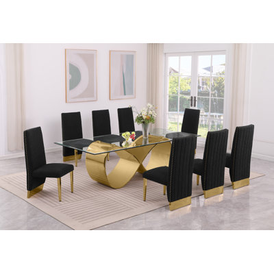Tempered Glass Dining Set With Boucle Fabric Side Chairs