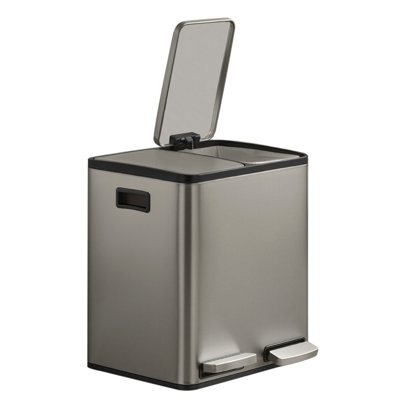 41.8×35.3×45.5cm Stainless Steel Step On Multi-Compartment Rubbish & Recycling Bin - 30L