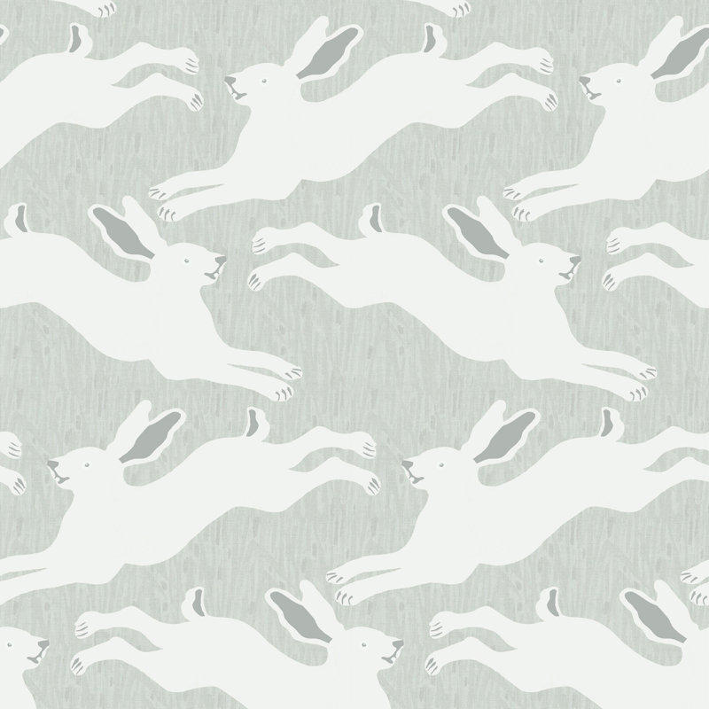 Hopping Hares - Mist Blue Wallpaper