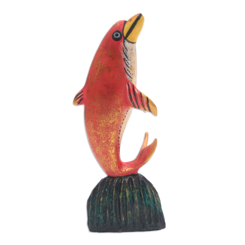 Novica Handmade Balancing Dolphin Wood Statuette