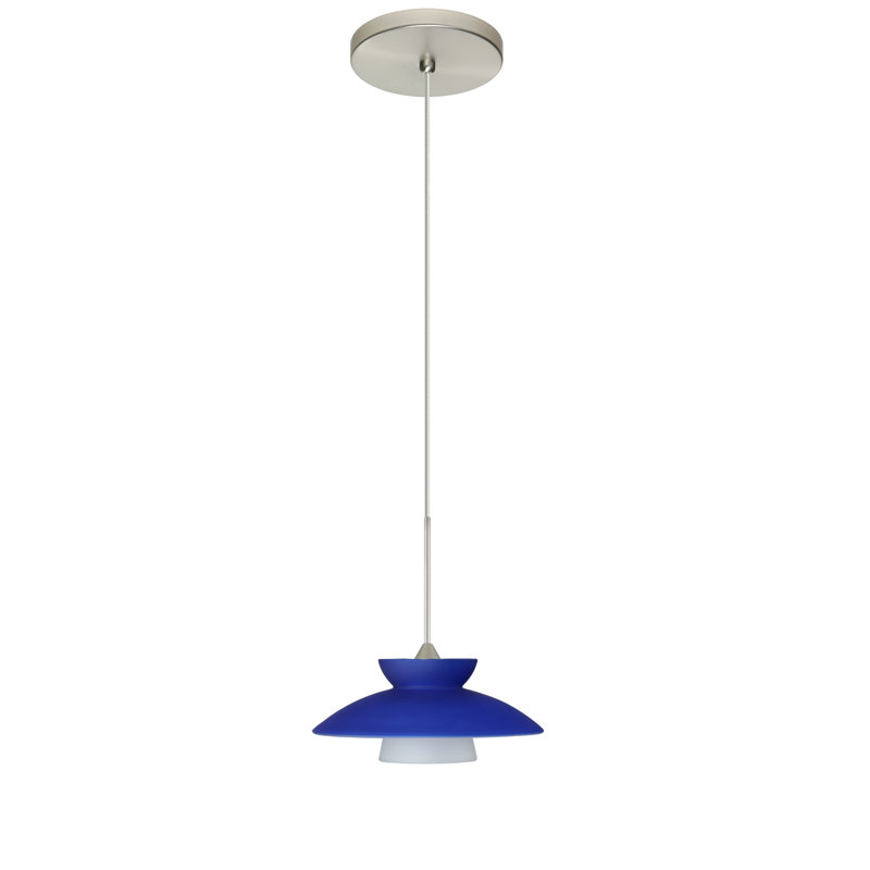 Luminaire suspendu pour dôme simple 1 lumières Trilo, Bleu mat, Nickel satiné, DEL