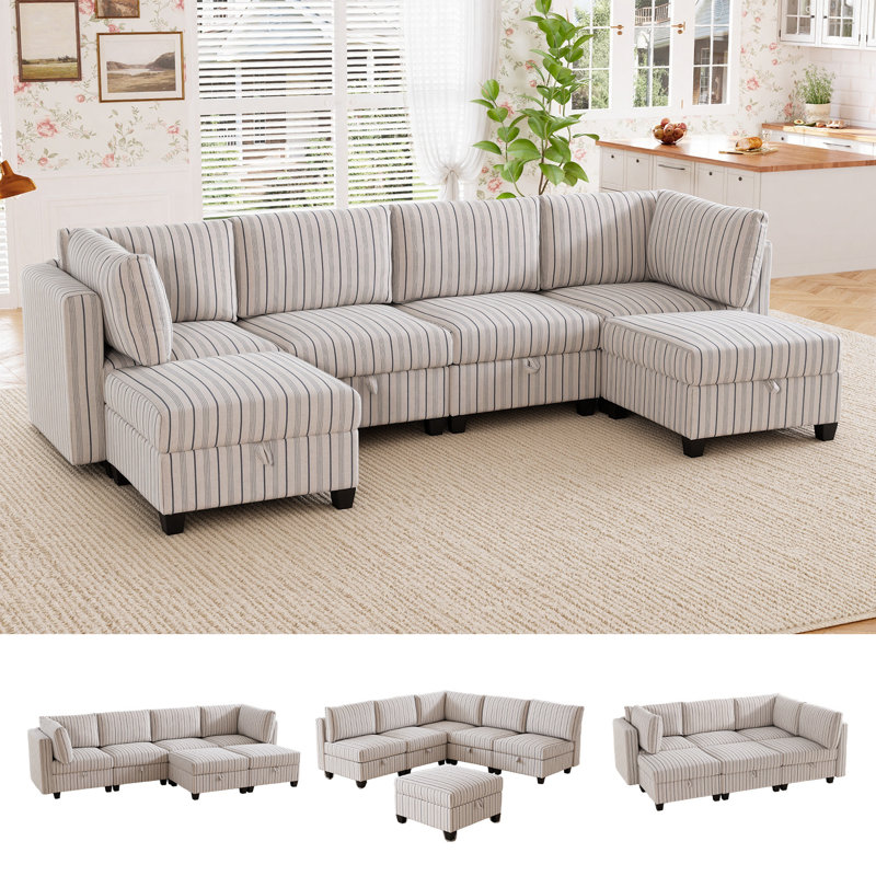 125" Oversized Modular 6 Seater Sofa with Removable Cover and Storage, Convertible U, L-Shaped Sofa