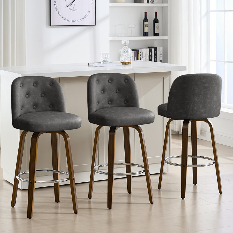 Tabouret pivotant rembourré, Gris, 3, Tabouret de bar (siège d'une hauteur de 29 po)