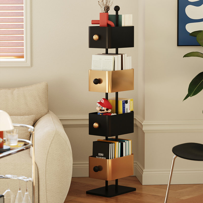Bibliothèque compacte Golden Box, tablette de chevet, table d'appoint de salon, placement d'angle multifonctionnel, conception peu encombrante pour la maison et la chambre à coucher