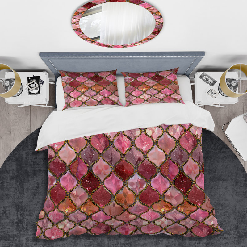 Ensemble de housse de couette moderne rose doré Glamour Glitter I, Housse de couette très grand et 2 très grandes t