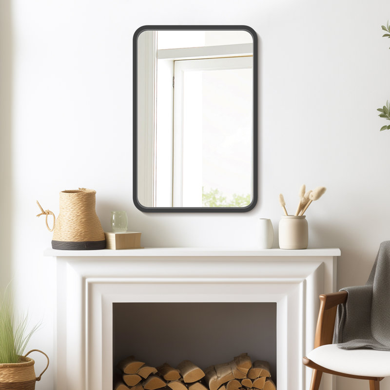 Miroir mural à arc avec cadre en bois, 36 po x 24 po, Noir
