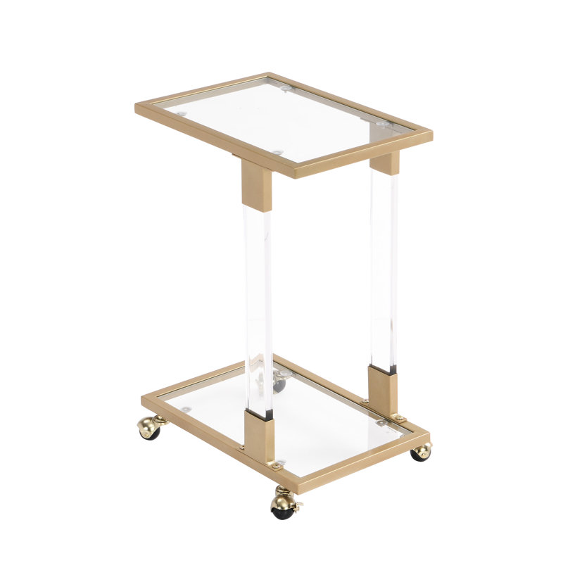 Table d'appoint dorée, plateau en verre carré en acrylique de forme C, facile à assembler, assemblage simple trempé de 5 mm,