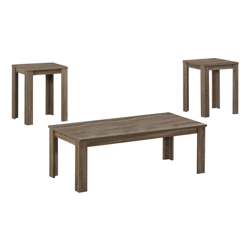 Ensemble de table de salon: 3 pièces, table basse et 2 tables de bout, stratifié brun, table d'appoint 3 pièces moderne taupe: finition simple