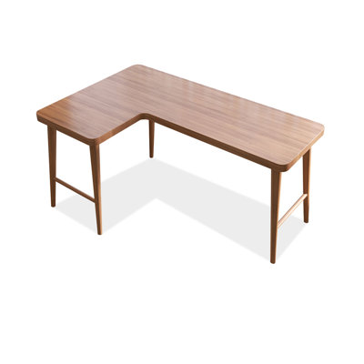 Bureau brun en bois massif en forme de L