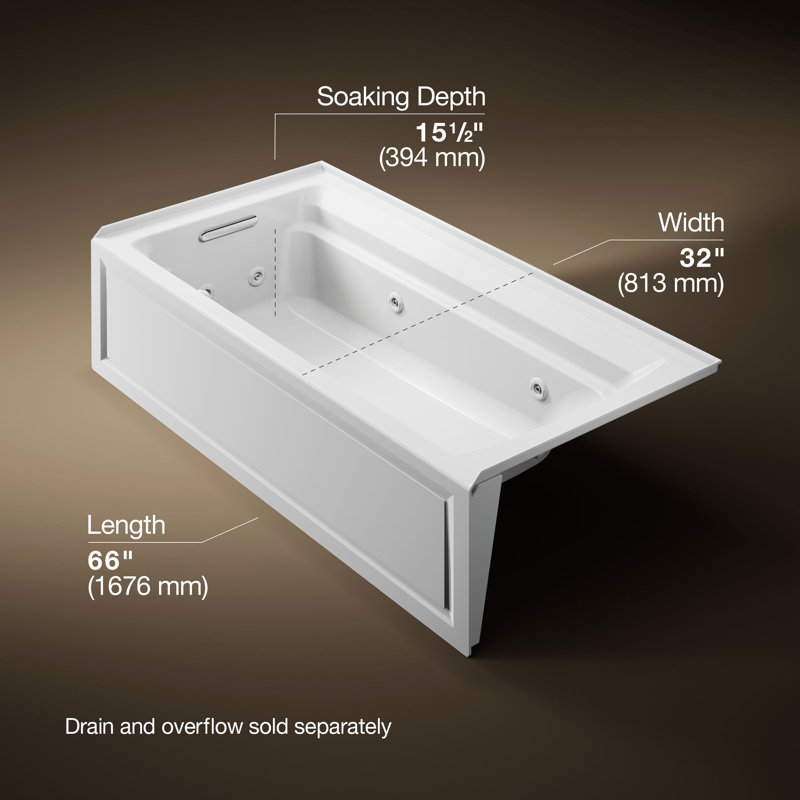 Archer Alcove 72" x 36" Whirpool Bathtub, White, Left