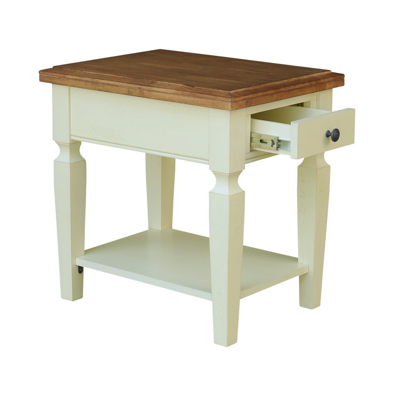 Table de bout avec rangement Briseno, Hickory / blanc coquille