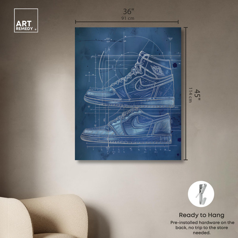 Toile tendance Blue Sneaker par Art Remedy, Toile tendue, H 45 po x l 36 po x P 1,5 po