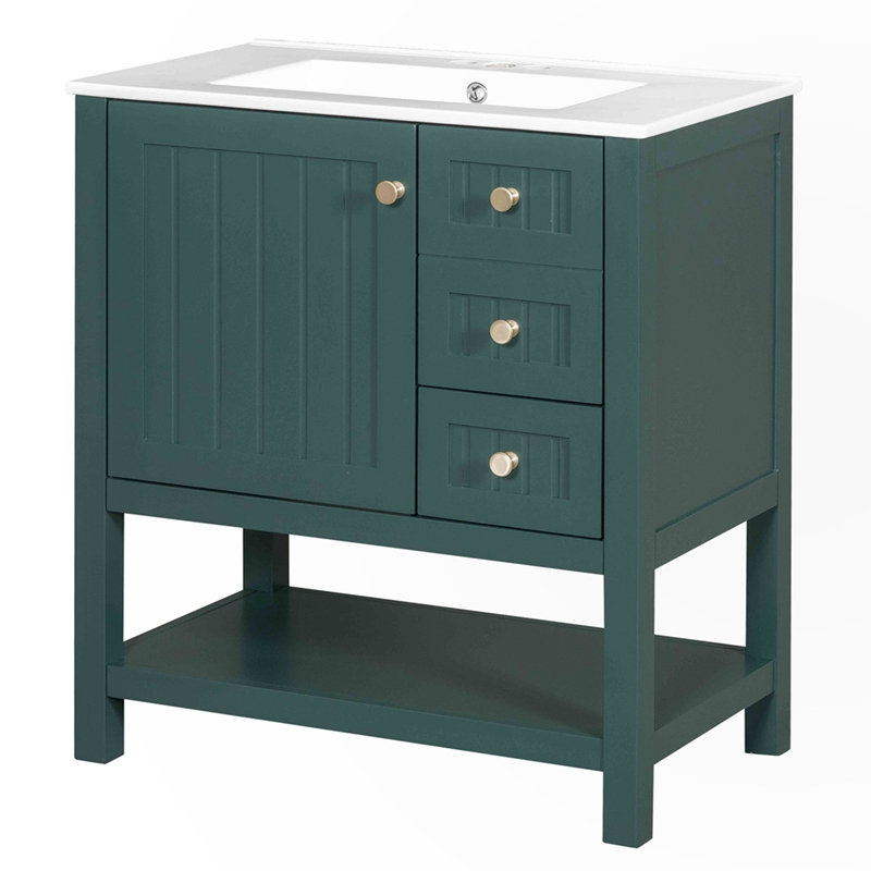Meuble-lavabo pour salle de bain avec lavabo en céramique, Vert