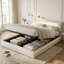 Ottoman Bed With LED Storage Headboard, Beige Velvet Upholstered Frame-1862025154