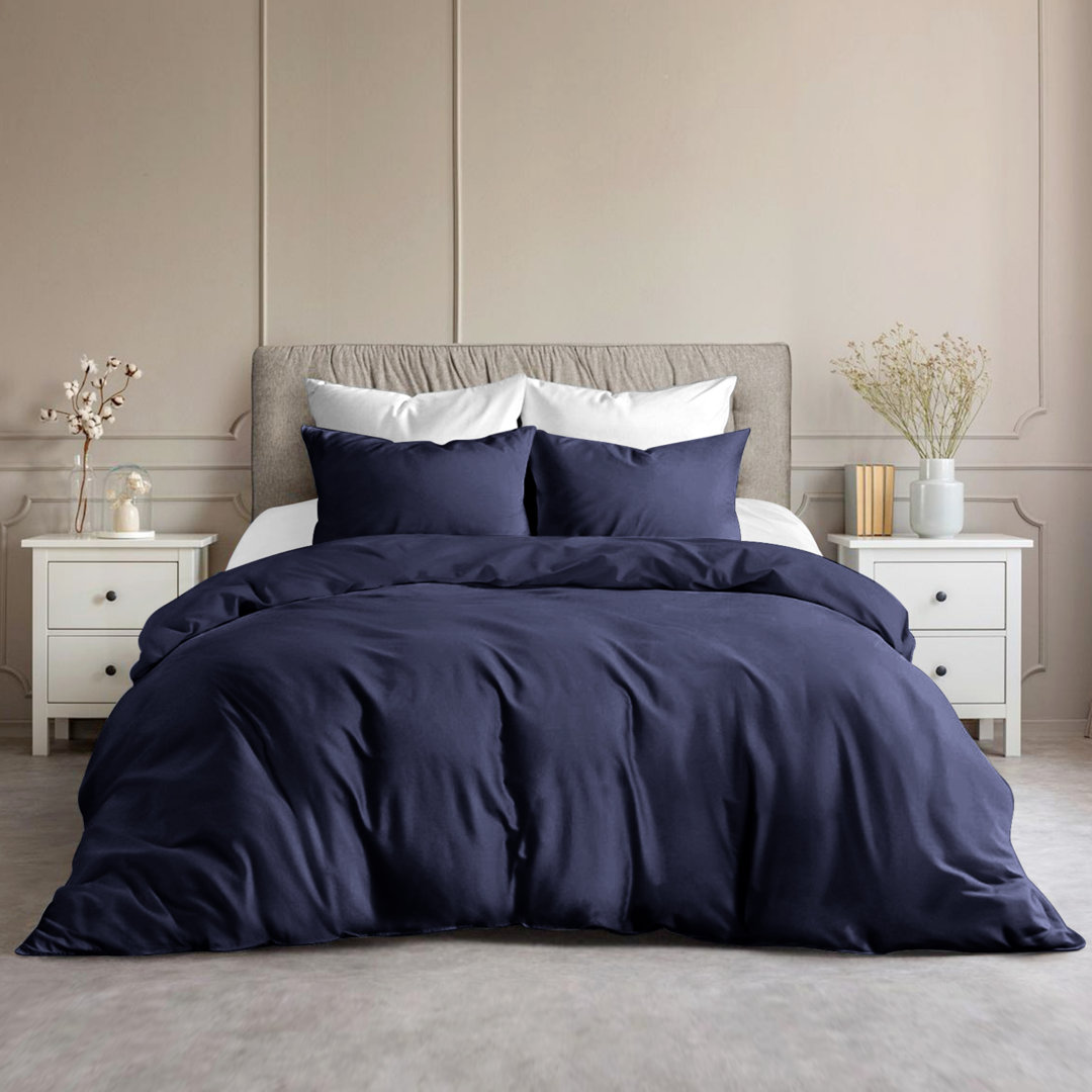 Plain Microfibre Reversible Contemporary Quilt Duvet Cover with Pillowcases