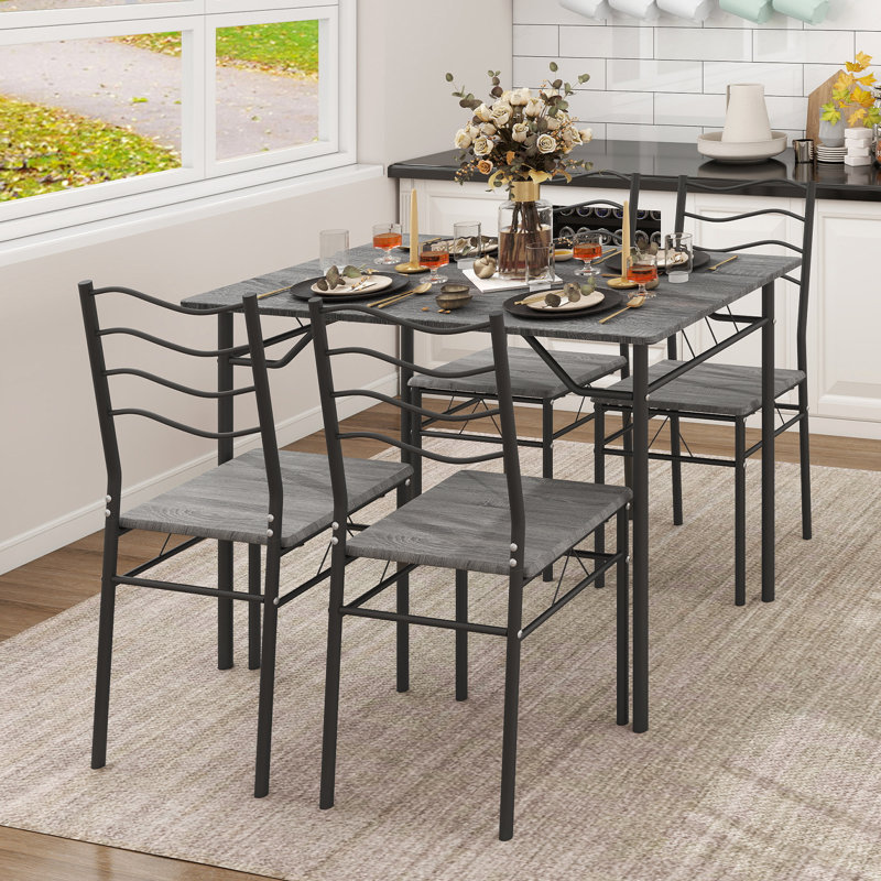 4 - Person Dining Set, Grey, Grey/Black