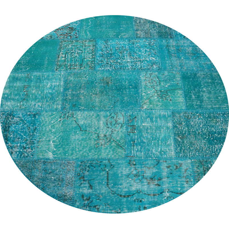Distressed Modern Patchwork Round Area Rug 5x5