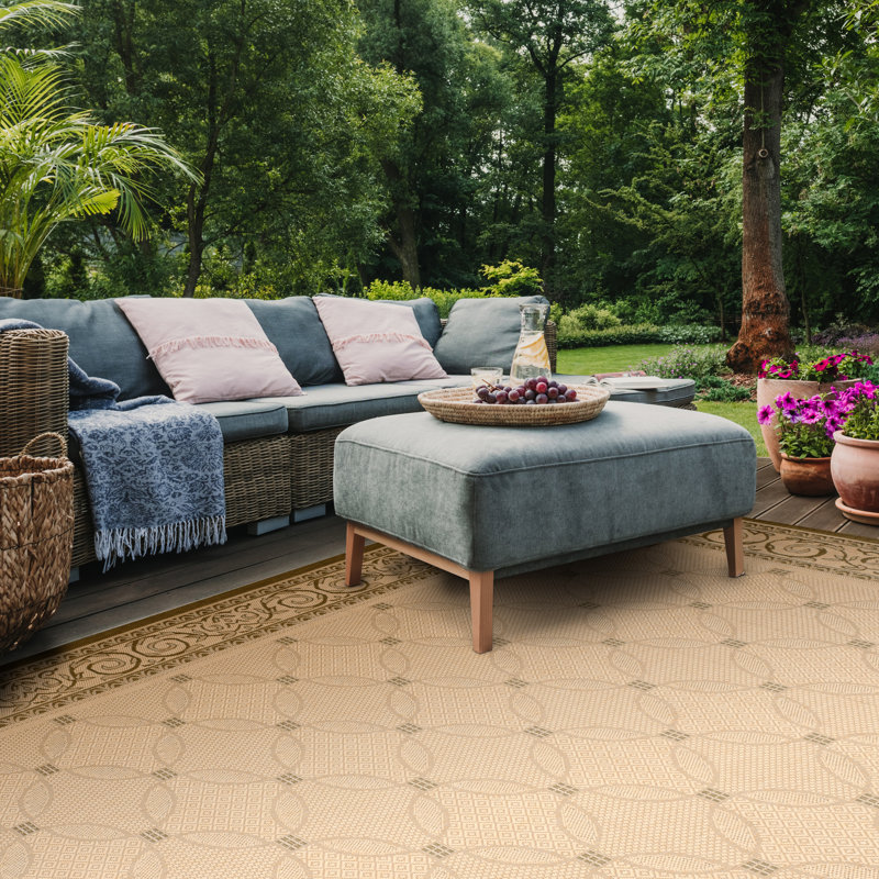 Oriental Natural/Olive Indoor / Outdoor Area Indoor/Outdoor Area Rug, Rectangle 5'3" x 7'7"