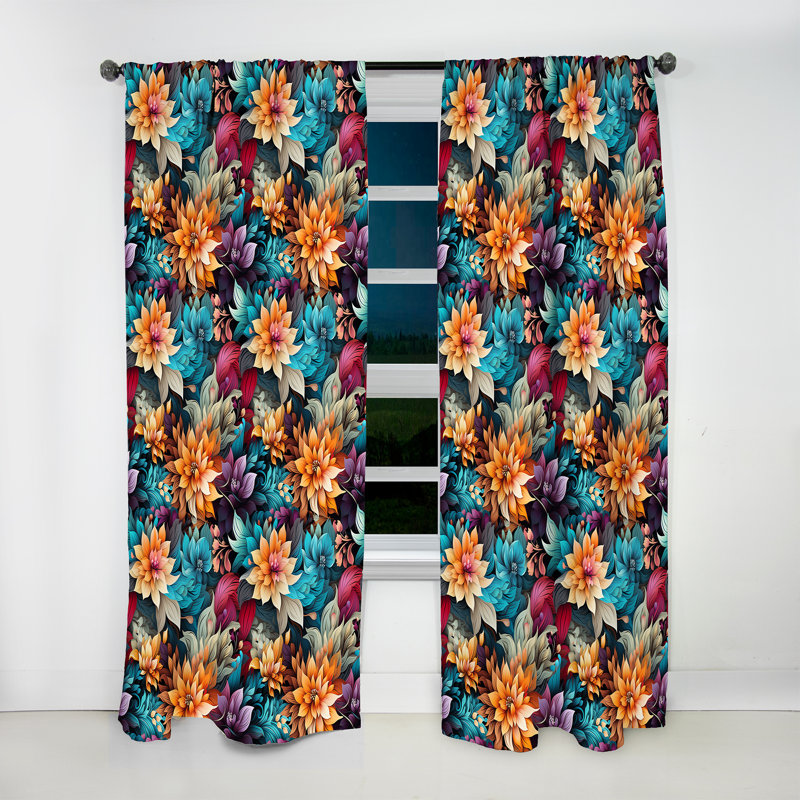 Mélange de motifs artistiques Boho - V - Rideau floral - Velours obscurcissant - 1 panneau, L 52 po x L 90 po