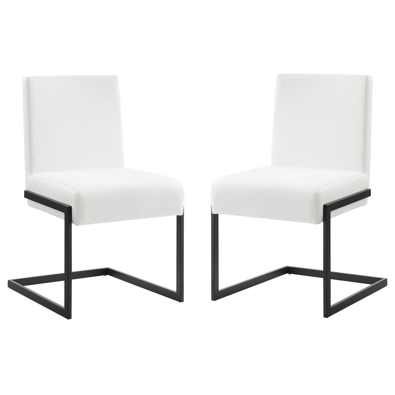 Fontana 19'' H Faux Leather Upholstered Metal Side Chair, White, Black