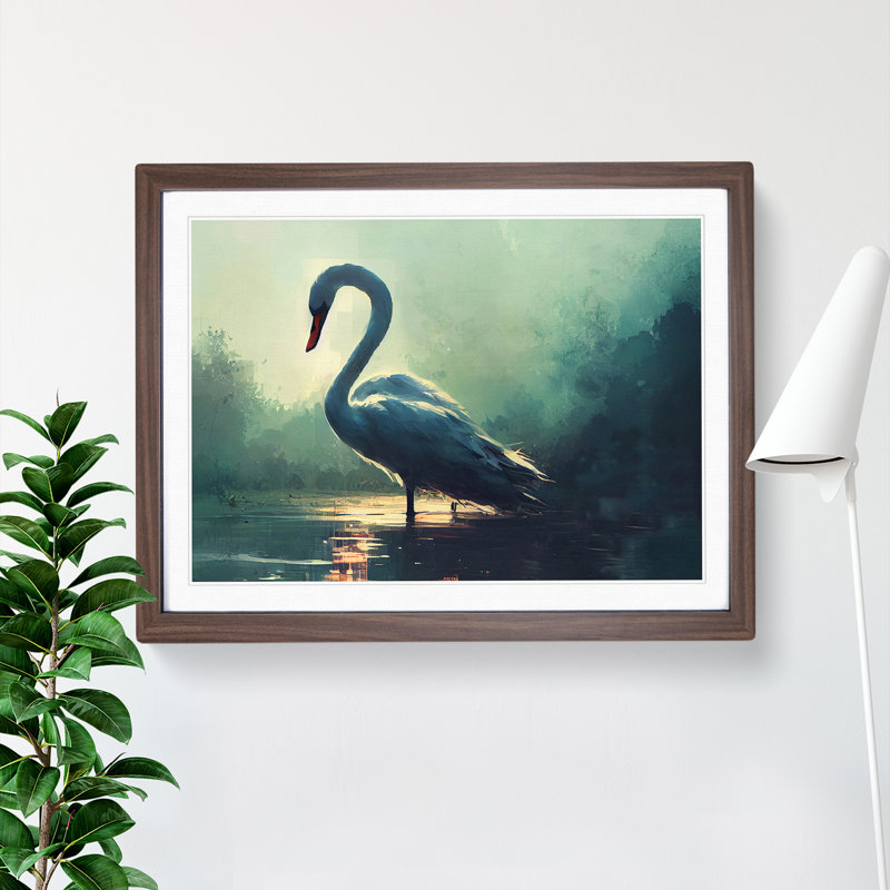 Swan Vol.4 - Single Picture Frame Print, 25cm H x 34cm W x 2cm D, Walnut Framed