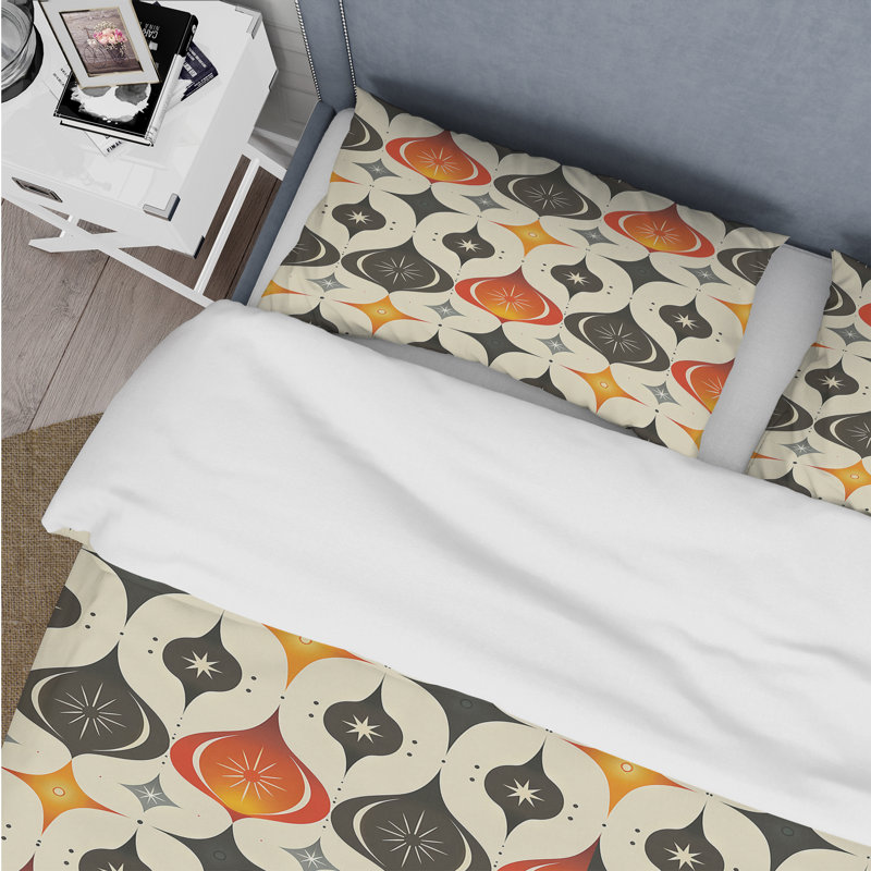 Ensemble de housse de couette orange noir quadrilobe Elegance II - Mid-Century