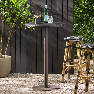 Table de bar d'extérieur ronde en rotin de PE de 26 po
