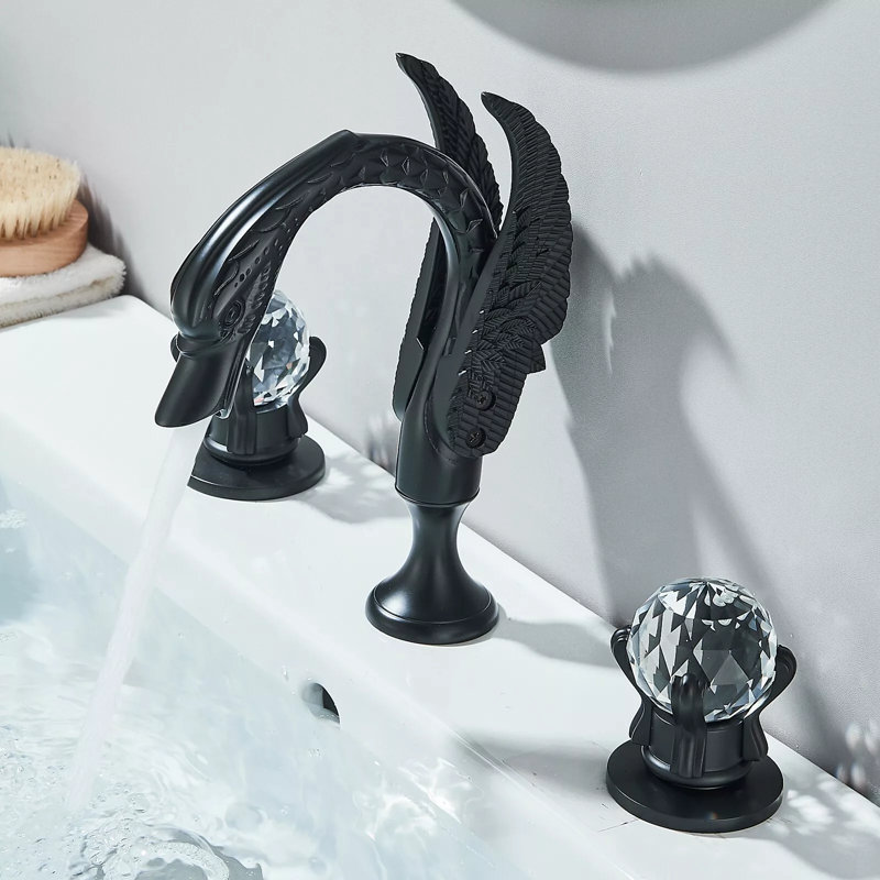 Ornate Swan Style Bathroom Sink Faucet Combo Deck Mount Sink Mixer Tap Set Hot Cold Water Vessel Sink Faucet 2-handle