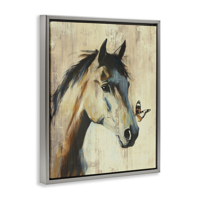 Cadre flottant Tiny Magic Horse & Butterfly, design par Svetlana Aleynikova, H 31 po x l 25 po, Cadre flottant gris lustré