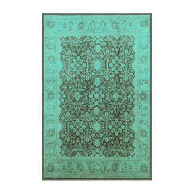 Tapis oriental en laine / polyester tissé à la machine en bleu