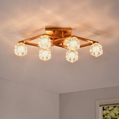 Luminaire suspendu moderne en métal doré pour salle à manger, entrée et cuisine - Design élégant avec luminaire à 6 lumières