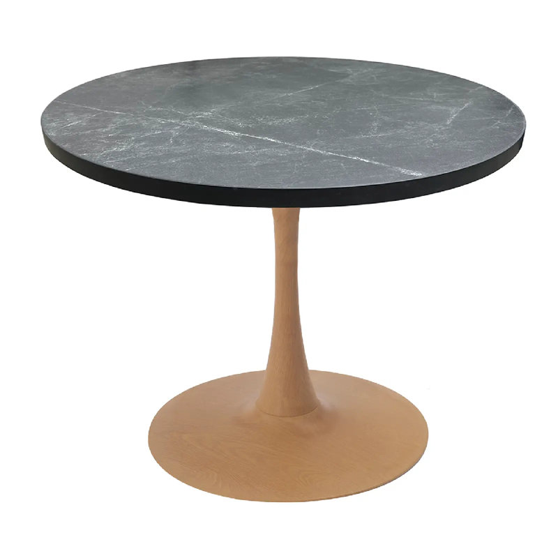 36" Round Dining Table With MDF Top And Wood Transfer Pedestal Base For Modern Kitchen And Dining Room, Marbleized Black
